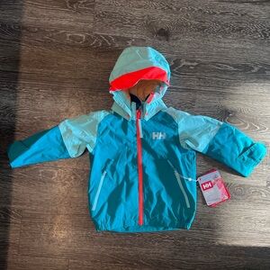 Brand New Helly Hansen Teal and Light orange Kids' Hooded Ski Jacket